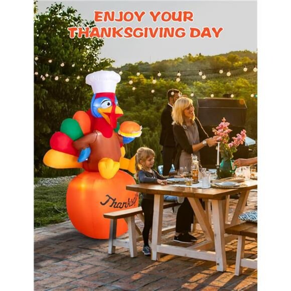 6ft Inflatable Turkey Family Airblown Thanksgiving Outdoor  6 FT Inflatables Turkey for Thanksgiving Outdoor Decoration, Chef Turkey